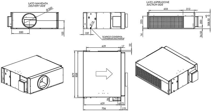 Dimensioni Deumidificatore canalizzato Teddington DTF66