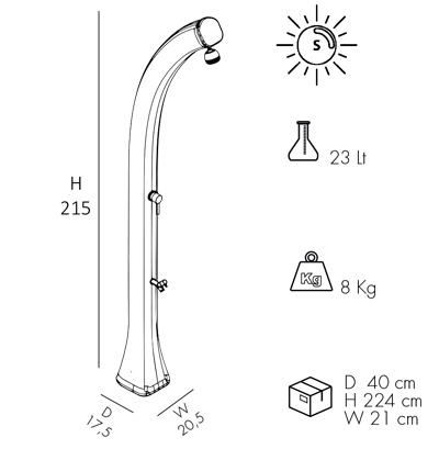 Dimensioni doccia solare happy H120