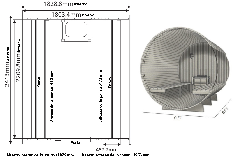Dimensioni della sauna Princeton