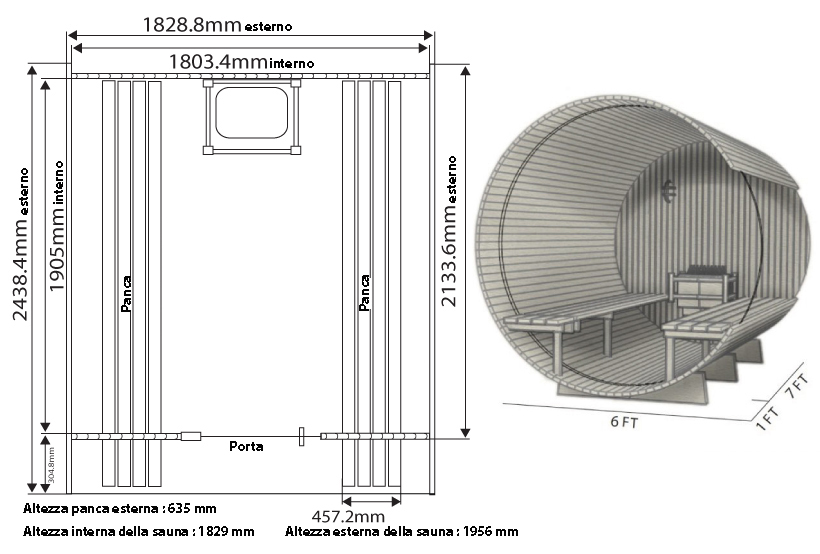 Dimensioni della sauna Weston