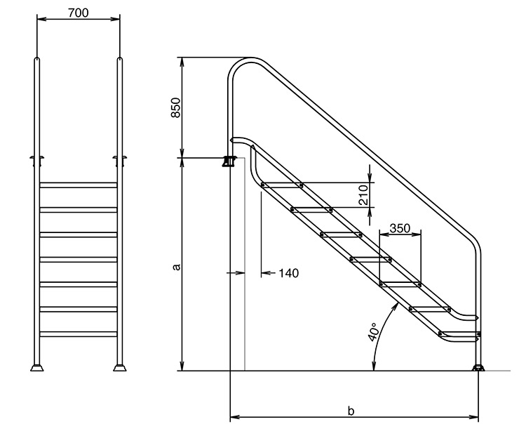 Dimensioni della scala da piscina