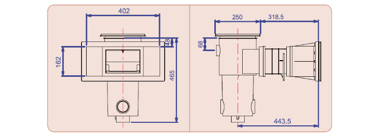 Dimensioni dello skimmer espresse in mm