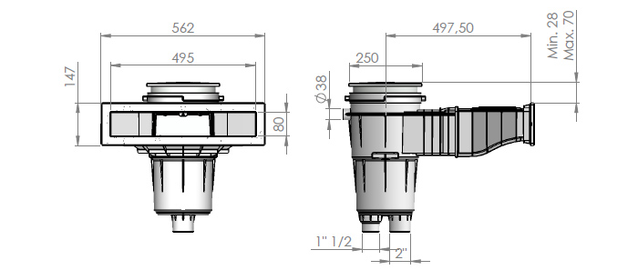 Dimensioni dello skimmer espresse in mm