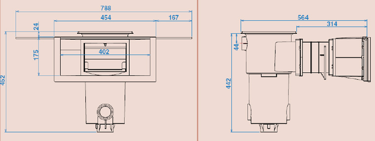 Dimensioni dello skimmer ONE espresse in mm