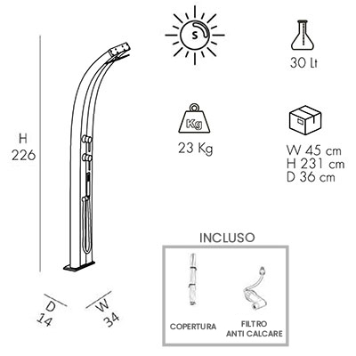 Dimensioni DOCCIA solara Dada D340 Top Line