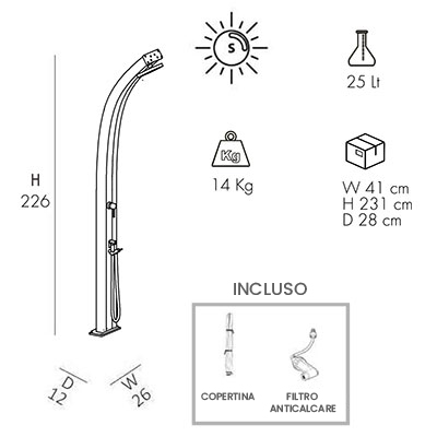 Dimensioni Doccia solare Spring A140 Top Line